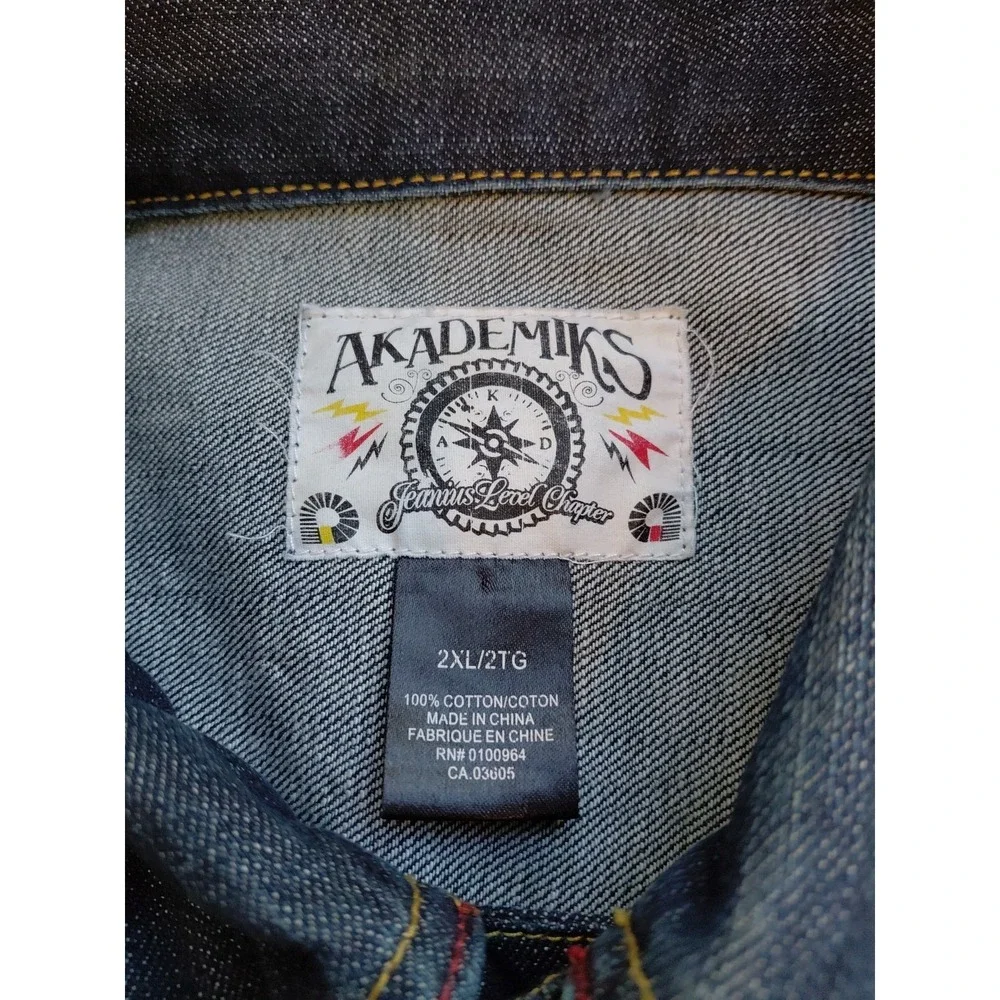 Vtg 90s AKADEMIKS MENS JEAN DENIM JACKET  Sz 2X Hip-hop‎ Rap Skater